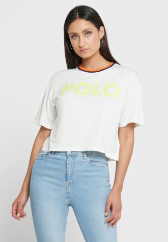 Camisetas blancas con cuello redondo y gráficos de Ralph Lauren para mujer Camisetas blancas con cuello redondo y gráficos de Ralph Lauren para mujer