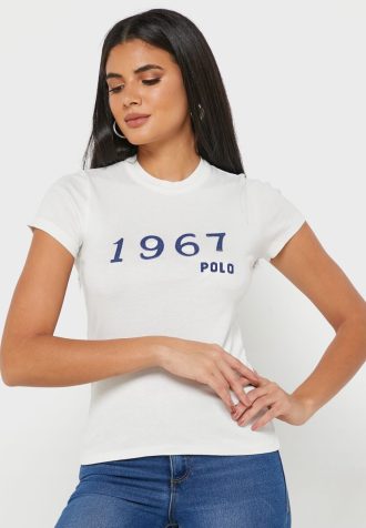 Camisetas blancas con cuello redondo y gráficos de Ralph Lauren para mujer Camisetas blancas con cuello redondo y gráficos de Ralph Lauren para mujer