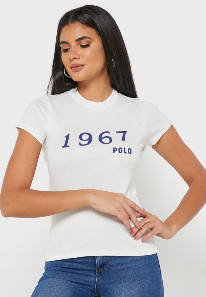 Camisetas blancas con cuello redondo y gráficos de Ralph Lauren para mujer Camisetas blancas con cuello redondo y gráficos de Ralph Lauren para mujer