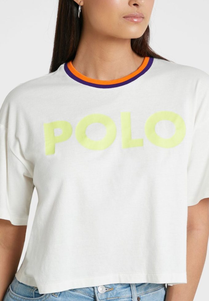 Camisetas blancas con cuello redondo y gráficos de Ralph Lauren para mujer