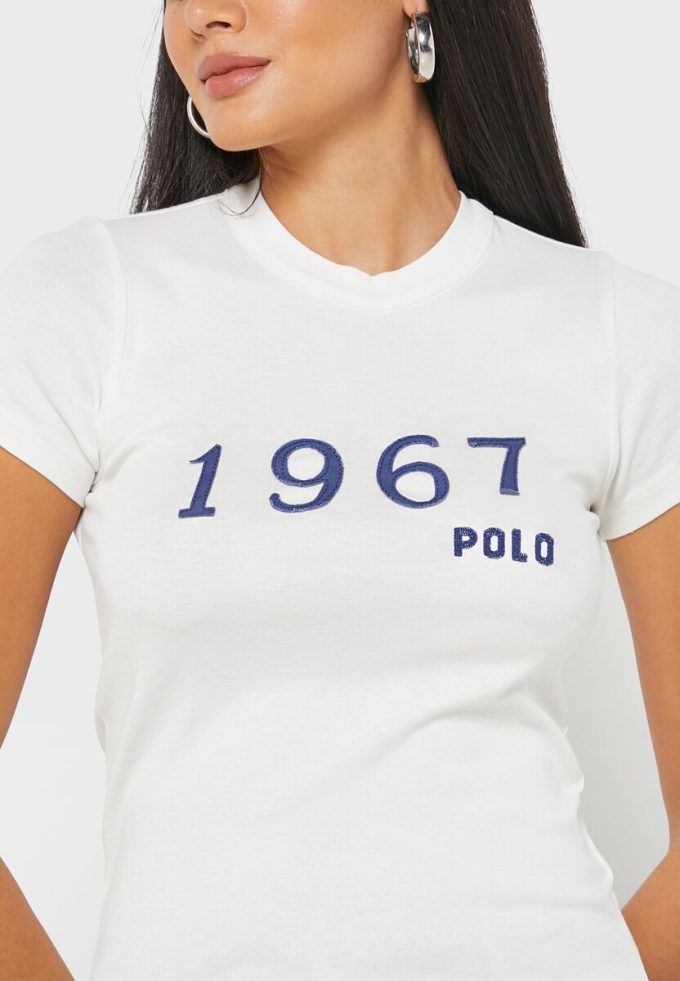 Camisetas blancas con cuello redondo y gráficos de Ralph Lauren para mujer Camisetas blancas con cuello redondo y gráficos de Ralph Lauren para mujer