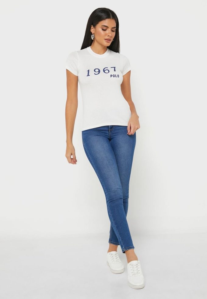 Camisetas blancas con cuello redondo y gráficos de Ralph Lauren para mujer Camisetas blancas con cuello redondo y gráficos de Ralph Lauren para mujer