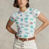 Camisetas blancas de algodón acanalado con motivo de viaje de Ralph Lauren para mujer Camisetas blancas de algodón acanalado con motivo de viaje de Ralph Lauren para mujer