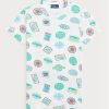 Camisetas blancas de algodón acanalado con motivo de viaje de Ralph Lauren para mujer Camisetas blancas de algodón acanalado con motivo de viaje de Ralph Lauren para mujer