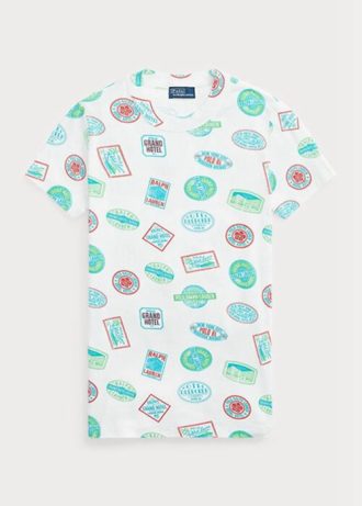 Camisetas blancas de algodón acanalado con motivo de viaje de Ralph Lauren para mujer Camisetas blancas de algodón acanalado con motivo de viaje de Ralph Lauren para mujer
