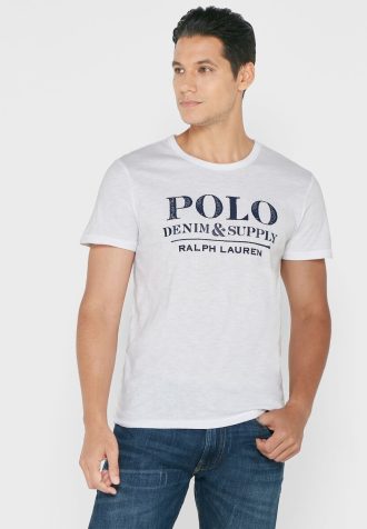 Camisetas blancas de cuello redondo con eslogan de Ralph Lauren para hombre
