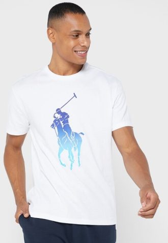 Camisetas blancas de cuello redondo con gráficos de Ralph Lauren para hombre