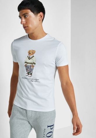 Camisetas blancas de cuello redondo con gráficos de Ralph Lauren para hombre