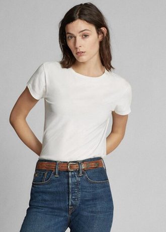 Camisetas blancas de cuello redondo de jersey de algodón Ralph Lauren para mujer Camisetas blancas de cuello redondo de jersey de algodón Ralph Lauren para mujer