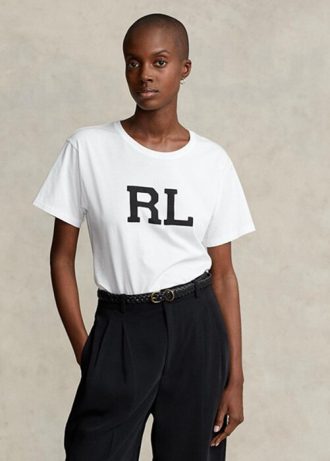Camisetas blancas de jersey con el logotipo de Ralph Lauren RL para mujer Camisetas blancas de jersey con el logotipo de Ralph Lauren RL para mujer