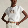 Camisetas blancas de jersey Ralph Lauren RL con apliques de gamuza para mujer Camisetas blancas de jersey Ralph Lauren RL con apliques de gamuza para mujer