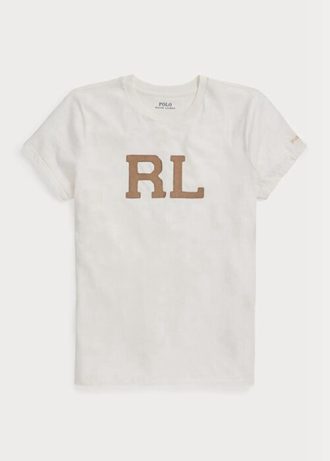 Camisetas blancas de jersey Ralph Lauren RL con apliques de gamuza para mujer Camisetas blancas de jersey Ralph Lauren RL con apliques de gamuza para mujer