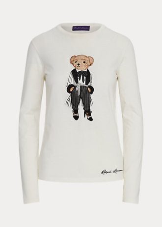 Camisetas blancas de manga larga de algodón Ralph Lauren Cinema Polo Bear para mujer Camisetas blancas de manga larga de algodón Ralph Lauren Cinema Polo Bear para mujer