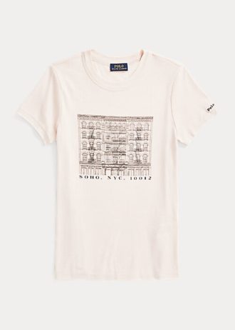 Camisetas de algodón acanaladas con gráficos ajustados de Ralph Lauren para mujer en color rosa Camisetas de algodón acanaladas con gráficos ajustados de Ralph Lauren para mujer en color rosa