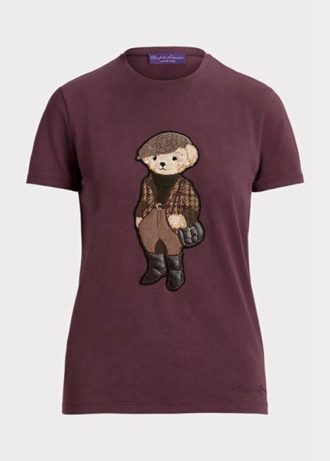 Camisetas de algodón con oso de tweed Ralph Lauren en color burdeos para mujer Camisetas de algodón con oso de tweed Ralph Lauren en color burdeos para mujer