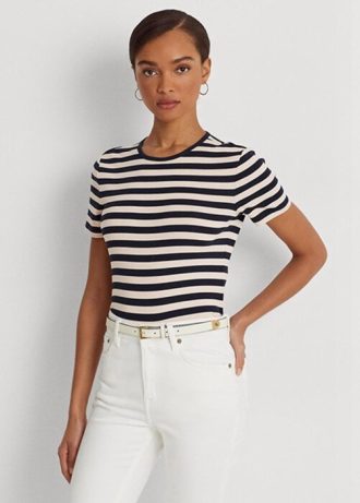 Camisetas de algodón elástico a rayas Ralph Lauren para mujer en color azul marino