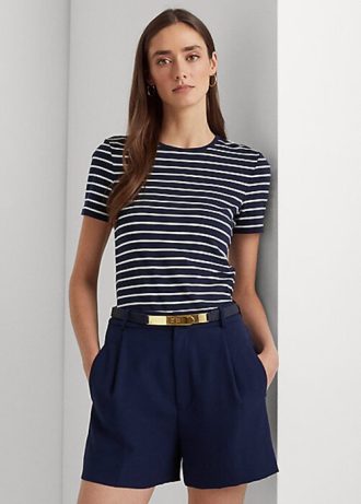 Camisetas de algodón elástico a rayas Ralph Lauren para mujer en color azul marino