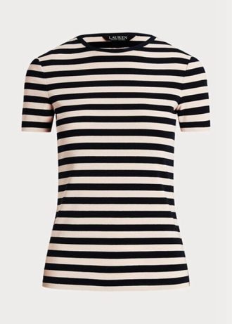 Camisetas de algodón elástico a rayas Ralph Lauren para mujer en color azul marino