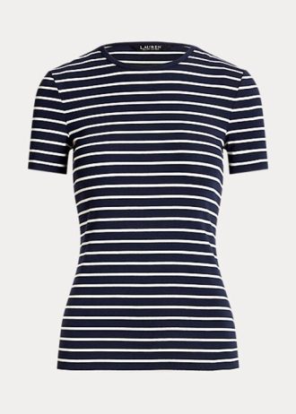 Camisetas de algodón elástico a rayas Ralph Lauren para mujer en color azul marino