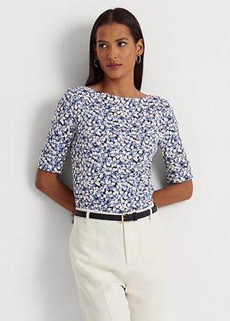 Camisetas de algodón elástico con estampado floral de Ralph Lauren para mujer en azul