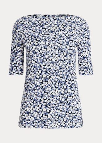 Camisetas de algodón elástico con estampado floral de Ralph Lauren para mujer en azul