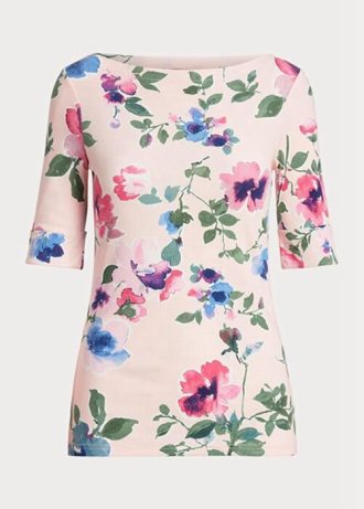 Camisetas de algodón elástico con estampado floral de Ralph Lauren para mujer en color rosa