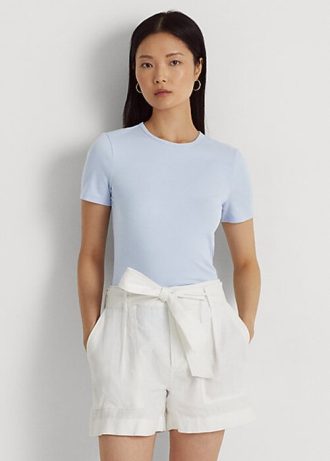 Camisetas de algodón elástico Ralph Lauren azules para mujer