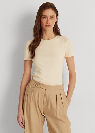 Camisetas de algodón elástico Ralph Lauren para mujer en color crema