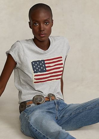 Camisetas de algodón Ralph Lauren con bandera para mujer en gris