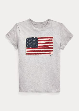 Camisetas de algodón Ralph Lauren con bandera para mujer en gris