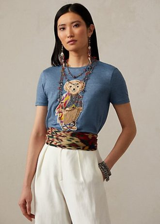 Camisetas de algodón Ralph Lauren Island Polo Bear para mujer en azul