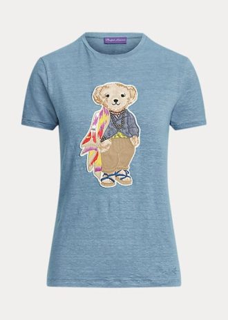 Camisetas de algodón Ralph Lauren Island Polo Bear para mujer en azul