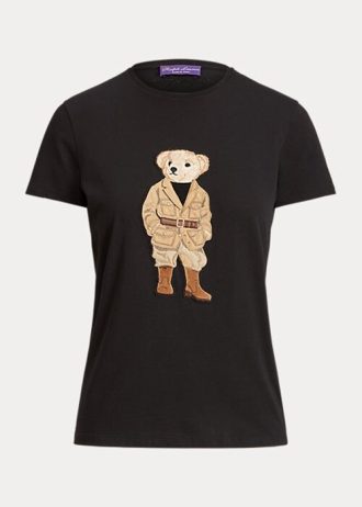 Camisetas de algodón Ralph Lauren Safari Polo Bear para mujer, color negro