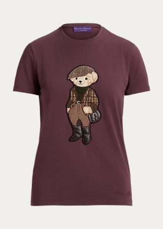 Camisetas de algodón Ralph Lauren Tweed Polo Bear en color burdeos para mujer