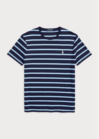 Camisetas de algodón suave a rayas entalladas personalizadas Ralph Lauren para hombre en color azul marino