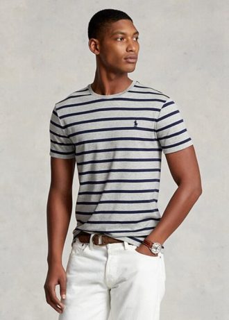 Camisetas de algodón suave a rayas entalladas personalizadas Ralph Lauren para hombre en gris
