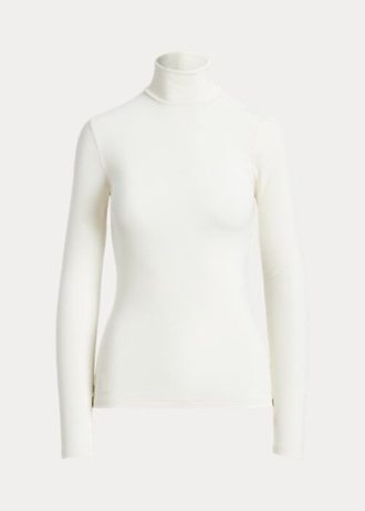 Camisetas de cuello alto acanaladas elásticas Ralph Lauren para mujer en color crema