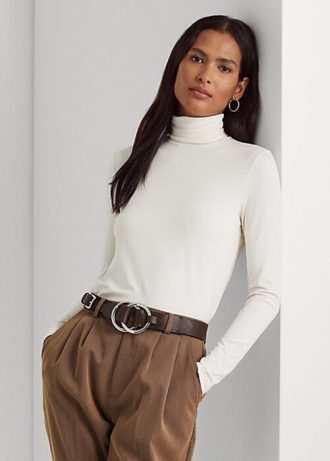 Camisetas de cuello alto Ralph Lauren para mujer en color crema