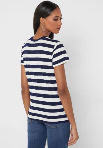 Camisetas de cuello redondo a rayas Ralph Lauren para mujer en azul marino