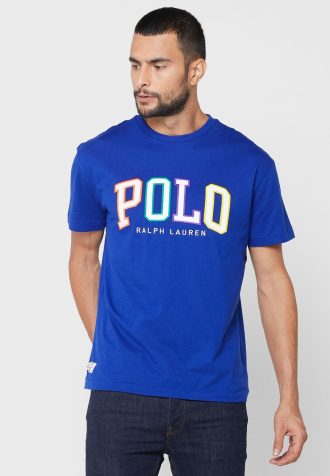 Camisetas de cuello redondo con el logotipo de Ralph Lauren para hombre en azul