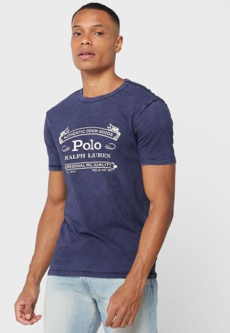 Camisetas de cuello redondo con el logotipo de Ralph Lauren para hombre en azul marino