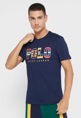 Camisetas de cuello redondo con el logotipo de Ralph Lauren para hombre en azul marino