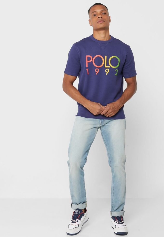 Camisetas de cuello redondo con el logotipo de Ralph Lauren para hombre en azul marino