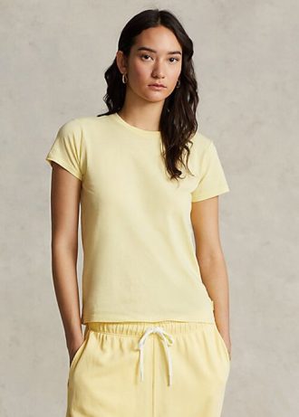 Camisetas de cuello redondo de algodón orgánico Ralph Lauren amarillas para mujer