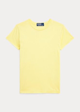 Camisetas de cuello redondo de algodón orgánico Ralph Lauren amarillas para mujer