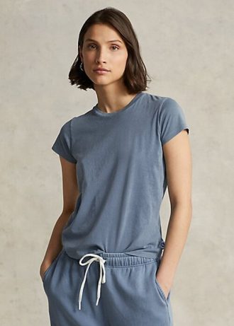 Camisetas de cuello redondo de algodón orgánico Ralph Lauren para mujer en color azul