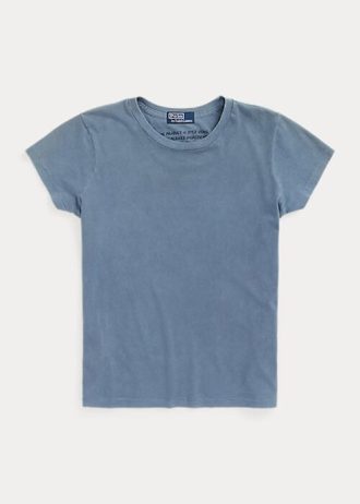 Camisetas de cuello redondo de algodón orgánico Ralph Lauren para mujer en color azul
