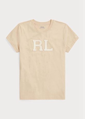 Camisetas de jersey Ralph Lauren RL con apliques de gamuza beige para mujer Camisetas de jersey Ralph Lauren RL con apliques de gamuza beige para mujer