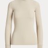 Camisetas de manga larga con ribete de ante acanalado de Ralph Lauren para mujer en color crema Camisetas de manga larga con ribete de ante acanalado de Ralph Lauren para mujer en color crema