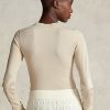 Camisetas de manga larga con ribete de ante acanalado de Ralph Lauren para mujer en color crema Camisetas de manga larga con ribete de ante acanalado de Ralph Lauren para mujer en color crema